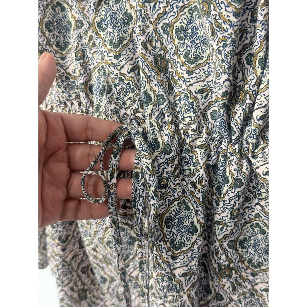 Treasure & Bond Medallion Print Boho Peplum Top Olive Green Medium - Picture 4 of 6